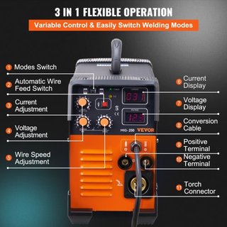 Soldador MIG 250 Amp Soldador MIG TIG Arco Soldador 3 en 1 Máquina de Soldadura 220V Soldador TIG Lift Soldador ARC MMA Stick Soldador Inversor IGBT DC Máquina de Soldadura Combo con Pantalla Digital