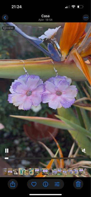 Pendientes flores secas morado y blanco