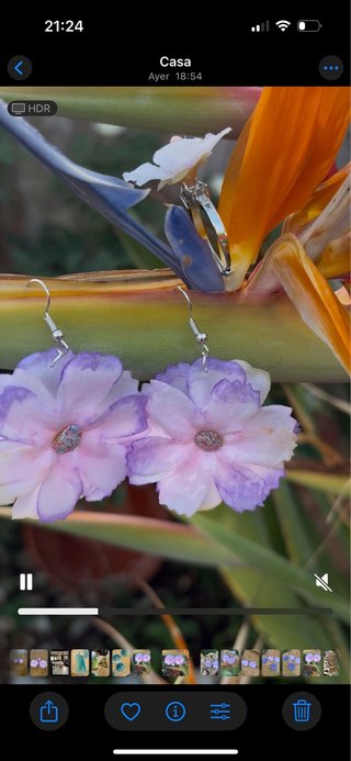 Pendientes flores secas morado y blanco