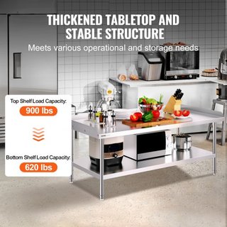 Mesa de Trabajo de Acero Inoxidable, Mesa de Preparación de Alimentos Comercial de 30 x 60 x 26 Pulgadas, Mesa de Trabajo Pesada con Respaldo de 3 Lados, Mesa de Metal para Restaurante, Hogar, Hotel
