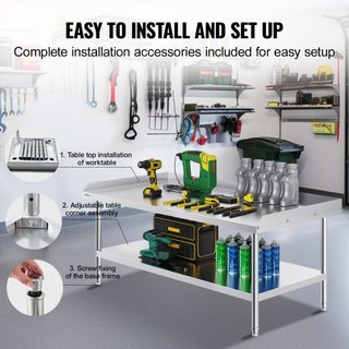 Mesa de Trabajo de Acero Inoxidable, Mesa de Preparación de Alimentos Comercial de 30 x 60 x 26 Pulgadas, Mesa de Trabajo Pesada con Respaldo de 3 Lados, Mesa de Metal para Restaurante, Hogar, Hotel