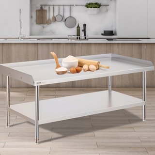 Mesa de Trabajo de Acero Inoxidable, Mesa de Preparación de Alimentos Comercial de 30 x 60 x 26 Pulgadas, Mesa de Trabajo Pesada con Respaldo de 3 Lados, Mesa de Metal para Restaurante, Hogar, Hotel