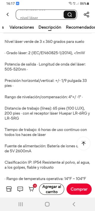 Nivel Láser 4D 16 Líneas 2 Baterías