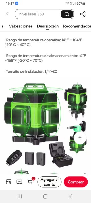 Nivel Láser 4D 16 Líneas 2 Baterías