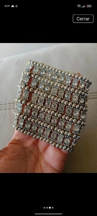Pulsera ancha fiesta pedrería plata