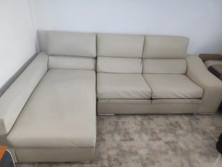 Sofá chaise longue beige polipiel