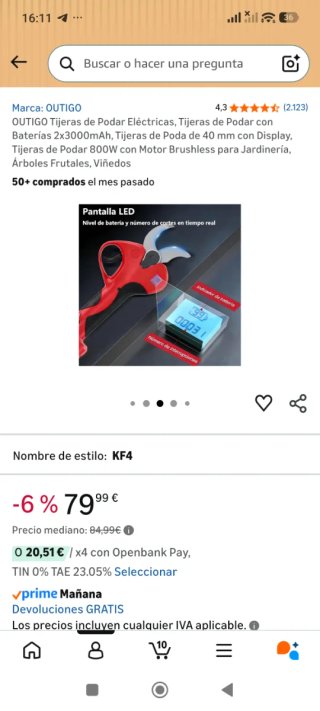 Tijeras Podar Eléctricas OUTIGO 2x3000mAh