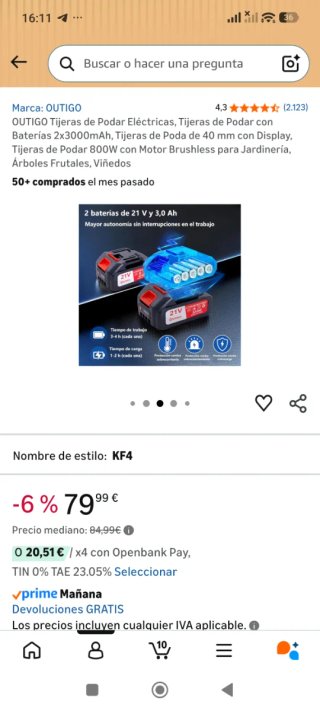Tijeras Podar Eléctricas OUTIGO 2x3000mAh