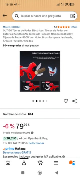 Tijeras Podar Eléctricas OUTIGO 2x3000mAh