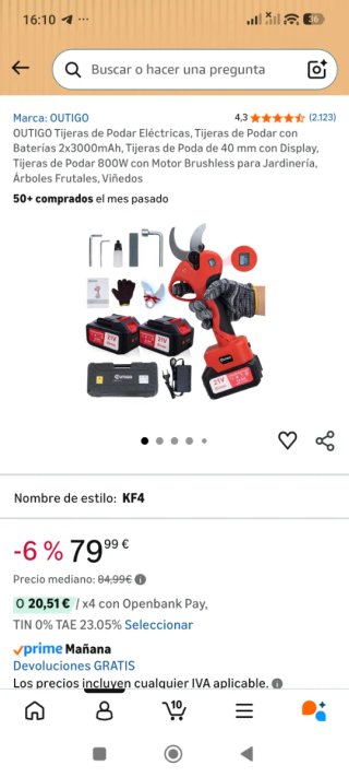 Tijeras Podar Eléctricas OUTIGO 2x3000mAh