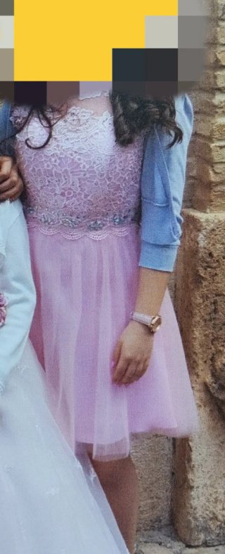 Vestido de fiesta rosa y blanco
