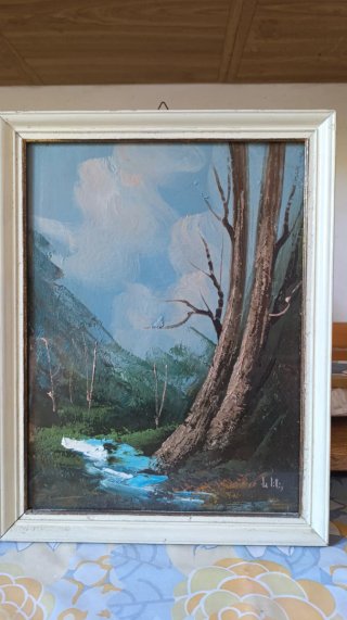 Quadro Bosco con Fiume e Alberi