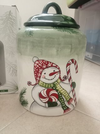 Biscottiera Ceramica Pupazzo Neve Natalizia