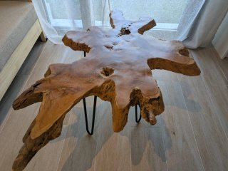 Mesa centro tronco madera natural patas metal