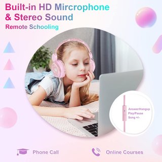 Auriculares infantiles cómodos con micrófono rosa