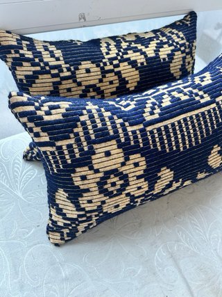 Coppia Cuscini Lana Beige e Blu