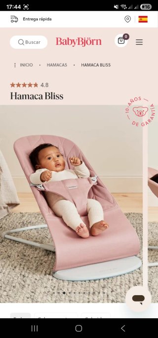 Hamaca BabyBjörn Bliss Rosa con accesorios.
