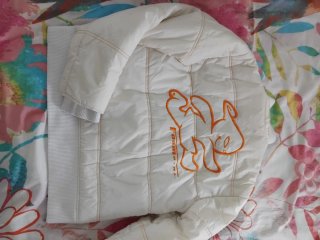 Abrigo vintage El Niño blanco y naranja