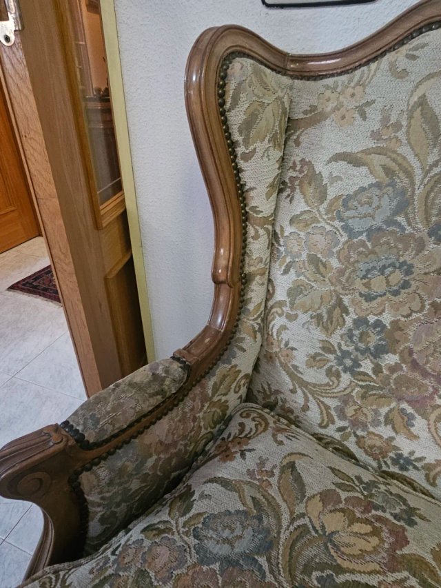Sillón Isabelino Tela Adamascada Seda