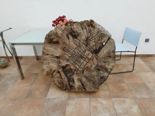 Mesa tronco madera y cristal