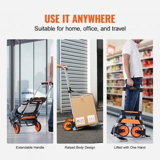 Carro Plegable, Capacidad de Carga de 124.7 kg, Carrito Portátil de Aluminio, Carro y Dolly Convertible con Mango Telescópico y Ruedas PP+TPR, Ultra Ligero y Súper Resistente para Mudanzas de Almacén