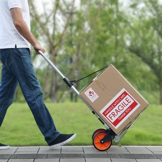 Carro Plegable, Capacidad de Carga de 124.7 kg, Carrito Portátil de Aluminio, Carro y Dolly Convertible con Mango Telescópico y Ruedas PP+TPR, Ultra Ligero y Súper Resistente para Mudanzas de Almacén