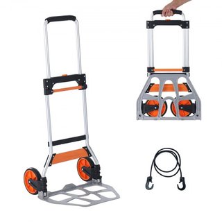 Carro Plegable, Capacidad de Carga de 124.7 kg, Carrito Portátil de Aluminio, Carro y Dolly Convertible con Mango Telescópico y Ruedas PP+TPR, Ultra Ligero y Súper Resistente para Mudanzas de Almacén