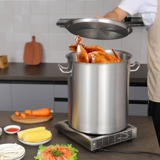 Olla de Acero Inoxidable, Olla Grande de Cocina de 39.7 L, Utensilios de Cocina Multipropósito con Tapa y Mango, Olla de Grado Comercial de Alta Resistencia, Tratamiento de Lijado, para Eventos de...