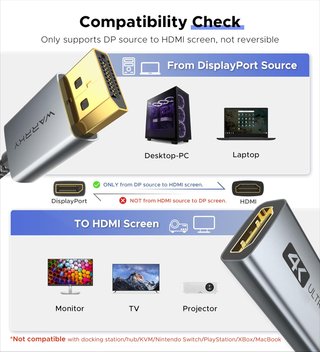 Adaptador DisplayPort a HDMI 4K compatible