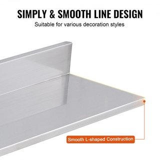 Estante de Acero Inoxidable de 21.8 x 76.2 cm, Estantería Flotante Montada en la Pared con Respaldo, Estantes Comerciales con Capacidad de Carga de 20 kg, Estante de Almacenamiento de Alta Resiste...