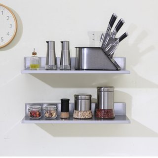 Estante de Acero Inoxidable de 21.8 x 61 cm, Estantería Flotante Montada en la Pared con Respaldo, Estantes Comerciales de 20 kg de Capacidad de Carga, Estante de Almacenamiento de Alta Resistenci...