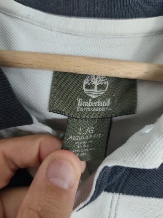 Polo Timberland Rayas Blanco y Gris