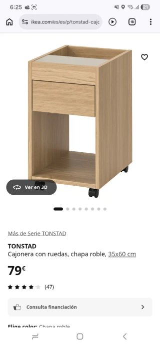 Cajonera con ruedas, chapa roble