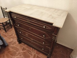 Mesita de noche antigua madera y mármol