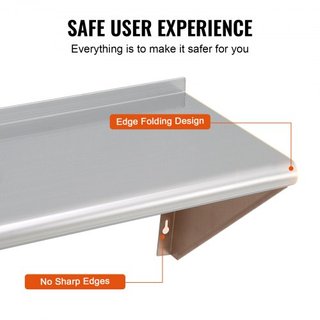 Estante de Acero Inoxidable de 30.5 x 91.4 cm, Estantería Flotante Montada en la Pared con Soportes, Capacidad de Carga de 113.4 kg, Estantes Comerciales, Estante de Almacenamiento de Alta Resiste...