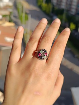 Anillo Vintage Plata Rubí, Esmeralda, Zafiro