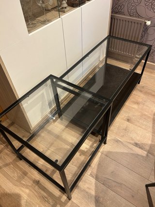 Mesa centro cristal y metal Ikea