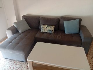 Sofá cama gris y azul