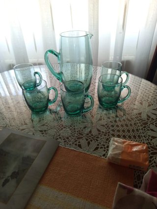 Juego Jarra y Vasos Agua Cristal Azul