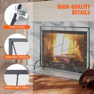 Pantalla de Chimenea de Panel Único, Pantalla de Chimenea de Malla de Hierro Resistente, Cubierta de Protección contra Chispas de 906(L) x720(H)MM, Instalación Simple, Rejilla de Fuego Independien...