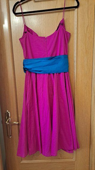 Vestido fucsia Trucco con lazo azul T42