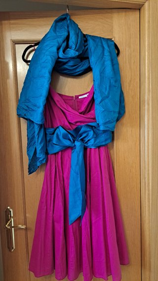 Vestido fucsia Trucco con lazo azul T42