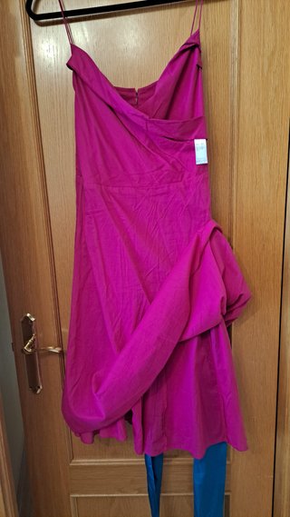 Vestido fucsia Trucco con lazo azul T42
