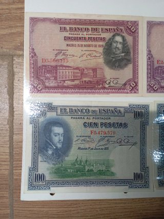 Billetes 50 y 100 Pesetas Velázquez Felipe II