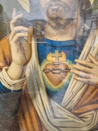 Oleografia Sacro Cuore di Gesù con cornice