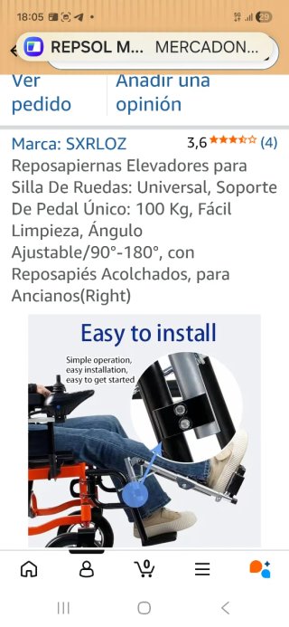 Reposa pierna silla ruedas