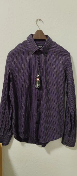 Camisa Italiana Rayas Morado y Negro Talla XL