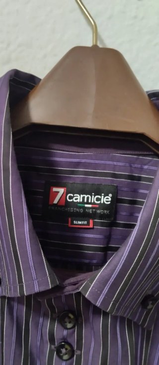 Camisa Italiana Rayas Morado y Negro Talla XL
