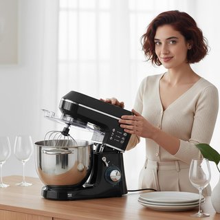 Amasadora Planetaria Con Bowl Inox 7L, 1400W 6 Velocidades Pulse, Cabeza Inclinable, Planetaria Profesional Antideslizante Con Gancho Para Amasar, Varilla, Batidor, Protector Y Accesorios
