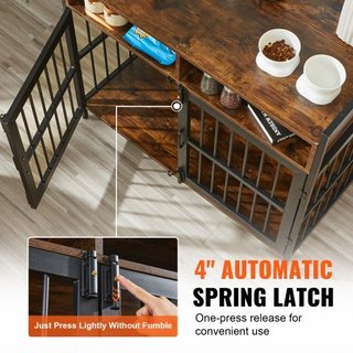 Mueble Estilo Perro con Almacenamiento, 104.1 cm Mueble para Perro Grande con Puertas Dobles, Jaula de Madera para Perro Grande/Mediano Interior, Soporta hasta 31.8 kg, Marrón Rústico